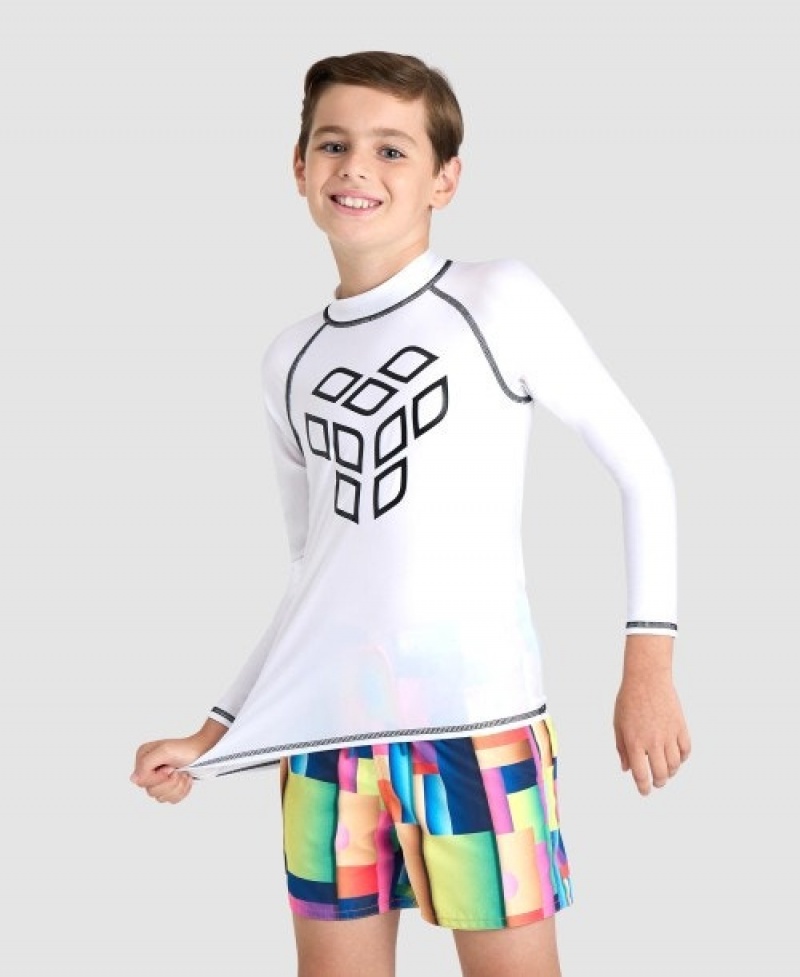 White Arena Junior Long Sleeve Boys' Rashguards | 9956992