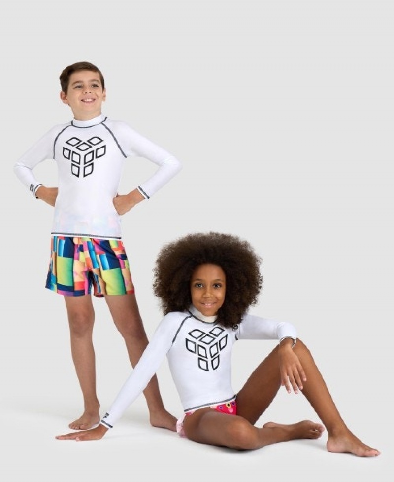 White Arena Junior Long Sleeve Boys' Rashguards | 9956992