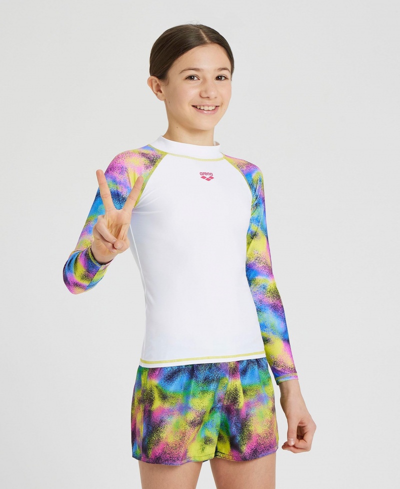 White Arena Long Sleeve Girls\' Rashguards | 98185394