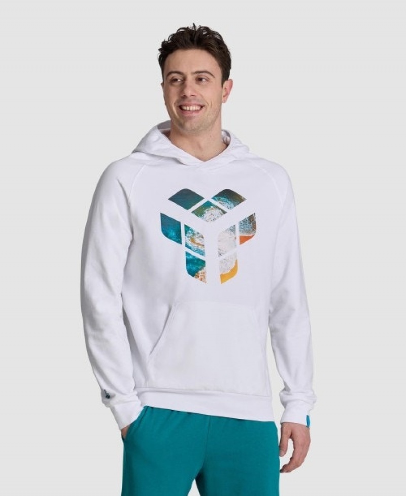 White Arena Planet Water Men's Hoodie | 22678091