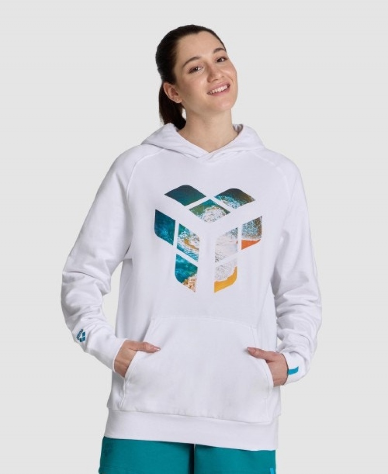 White Arena Planet Water Men's Hoodie | 22678091