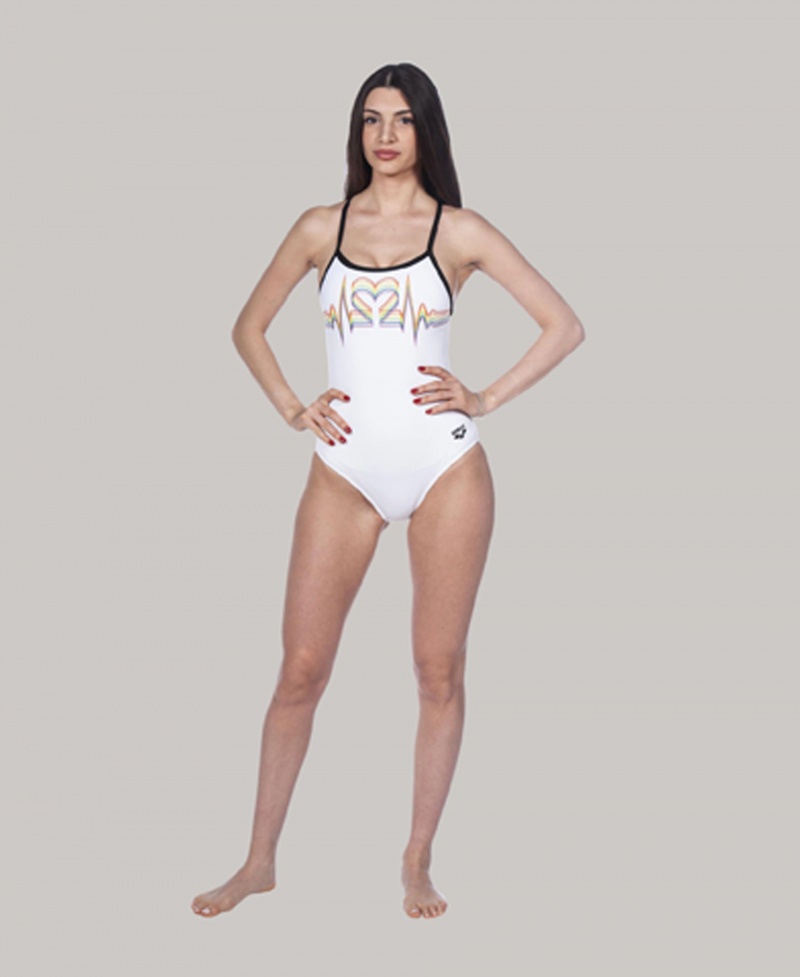 White Arena Pride Light Drop Back Women\'s Swimsuits | 80728247