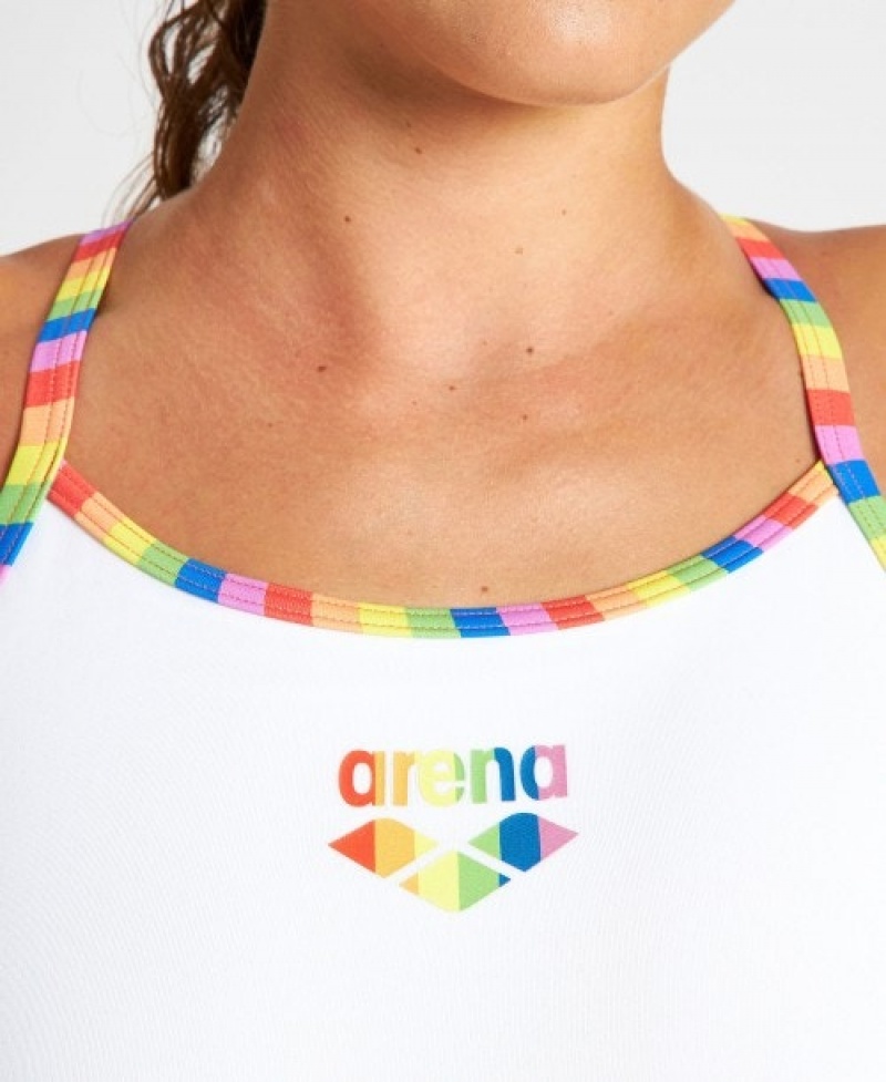 White Arena Pride Superfly Back Women's Swimsuits | 47426968