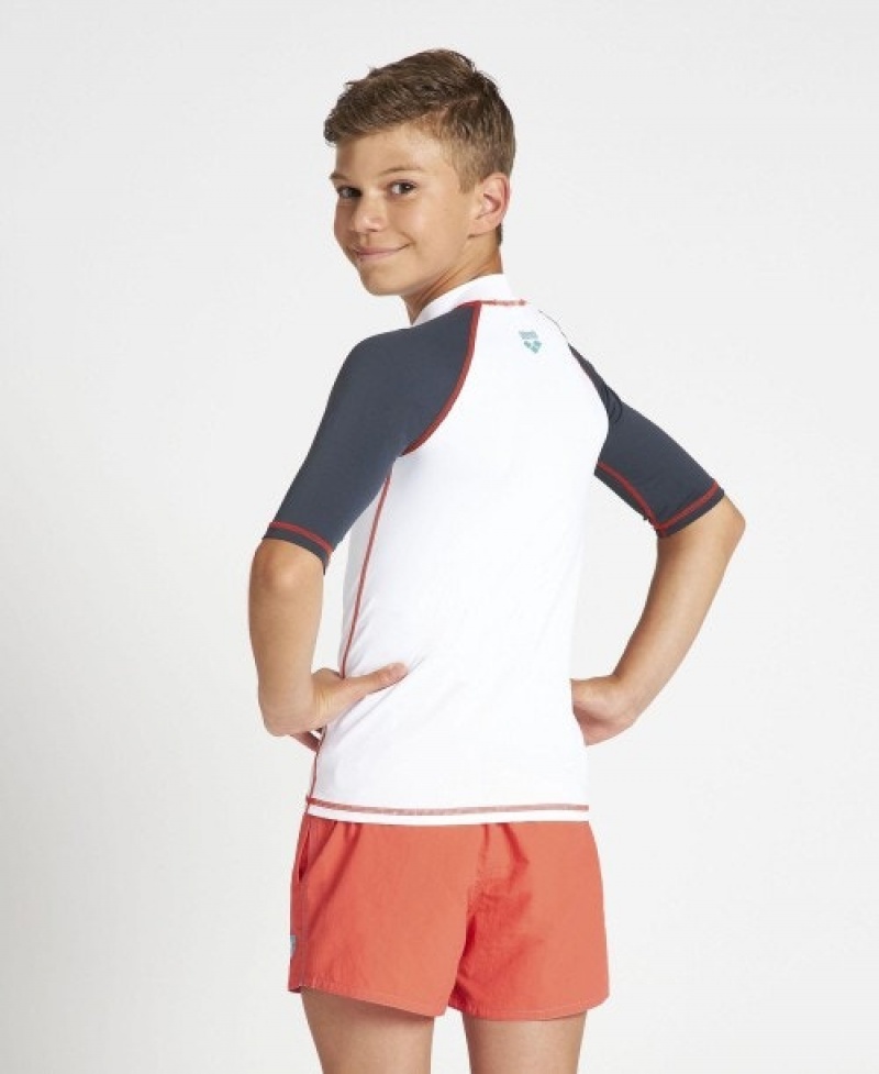 White Arena Short Sleeve Boys' Rashguards | 74468837