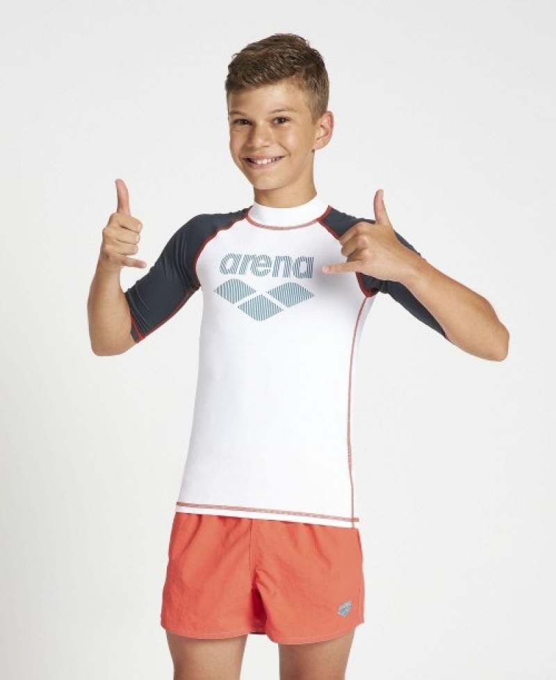 White Arena Short Sleeve Boys\' Rashguards | 74468837