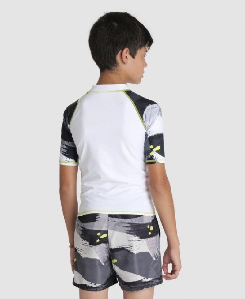 White Arena Short Sleeve Boys' Rashguards | 5935519