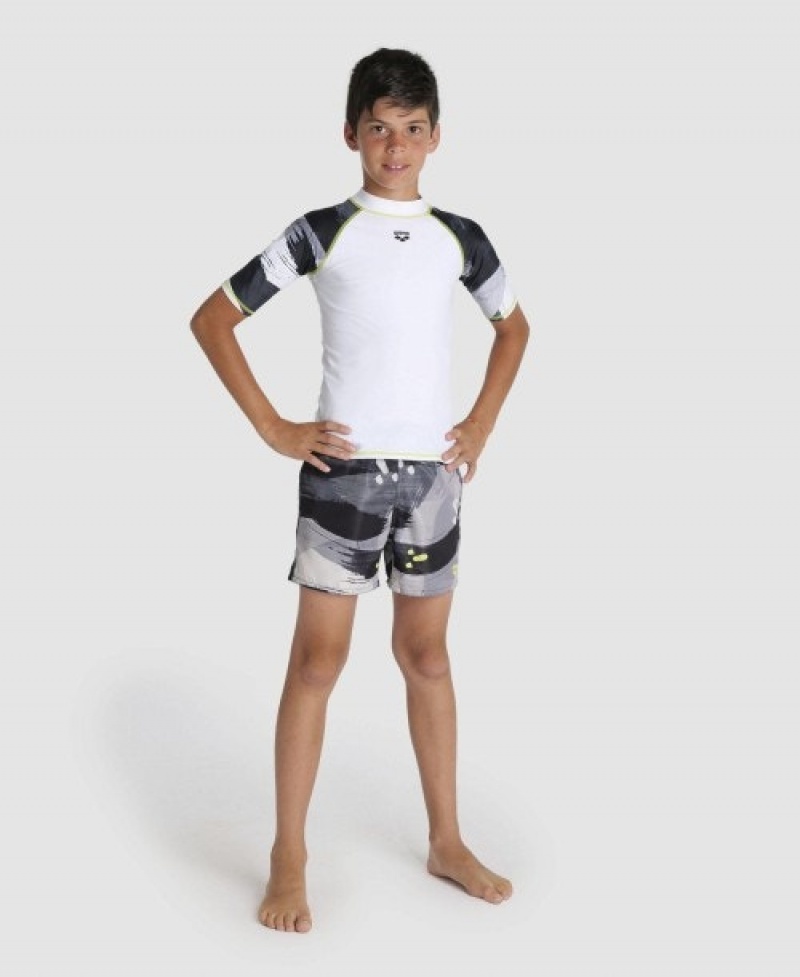 White Arena Short Sleeve Boys' Rashguards | 5935519