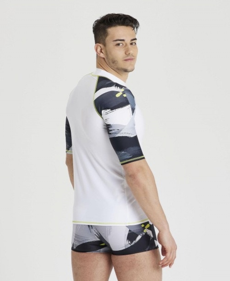 White Arena Short Sleeve Men's Rashguards | 30500893