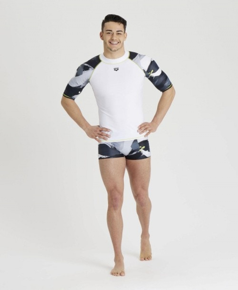 White Arena Short Sleeve Men's Rashguards | 30500893