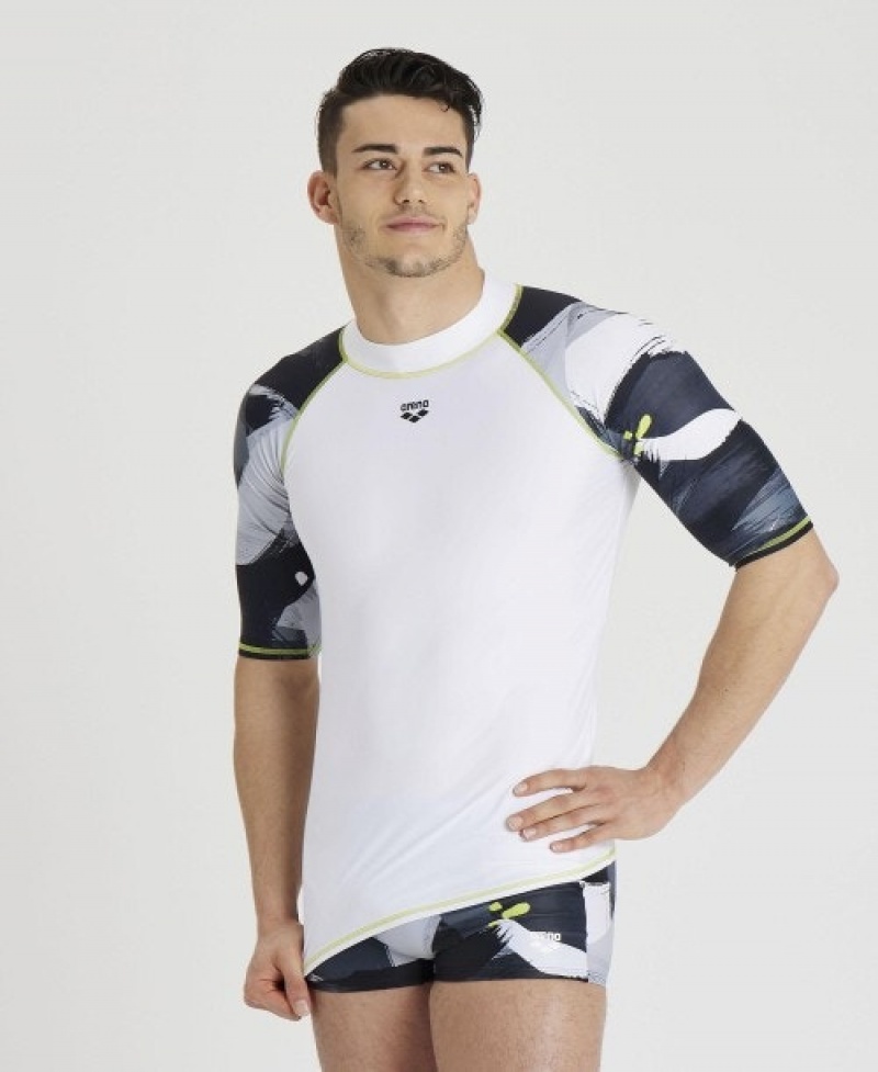 White Arena Short Sleeve Men\'s Rashguards | 30500893