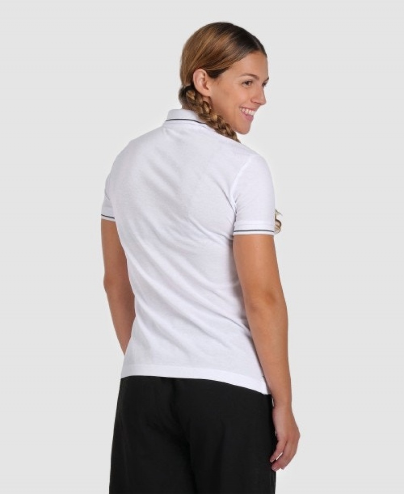 White Arena Team Cotton Solid Women's Polo Shirts | 5962041