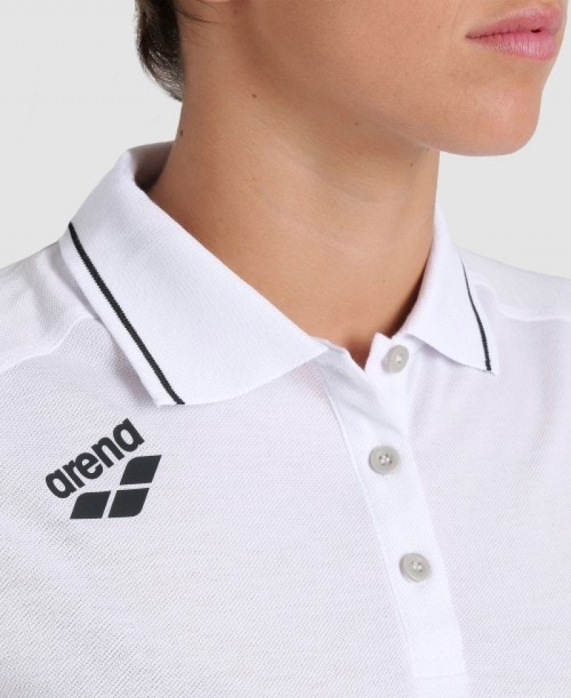 White Arena Team Cotton Solid Women's Polo Shirts | 5962041