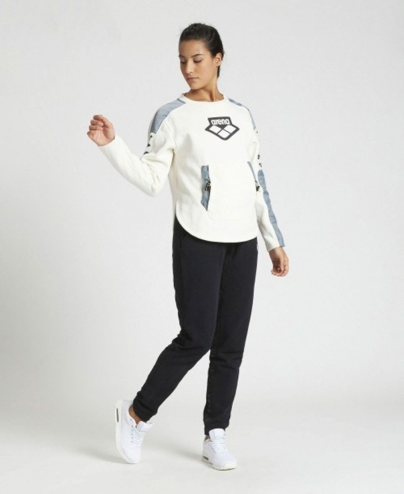 White Arena Team Crew Neck Women's Sweatshirts | 22703756