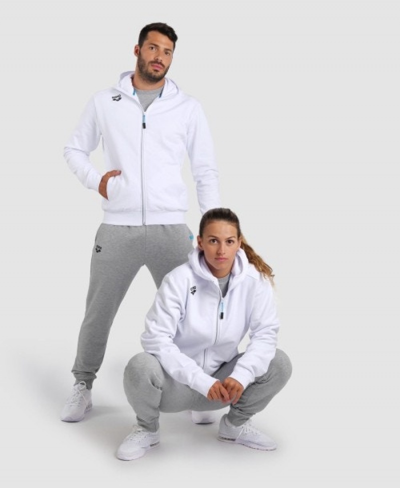 White Arena Team Hooded Panel Men's Jackets | 81383960