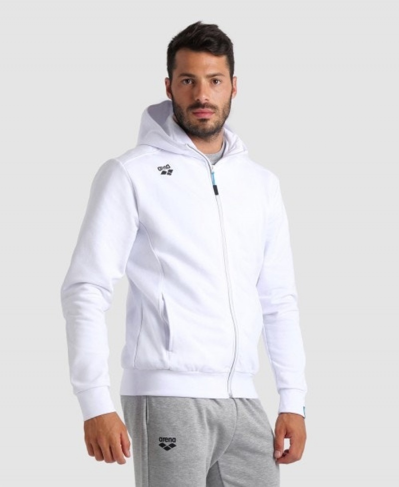 White Arena Team Hooded Panel Men's Jackets | 81383960