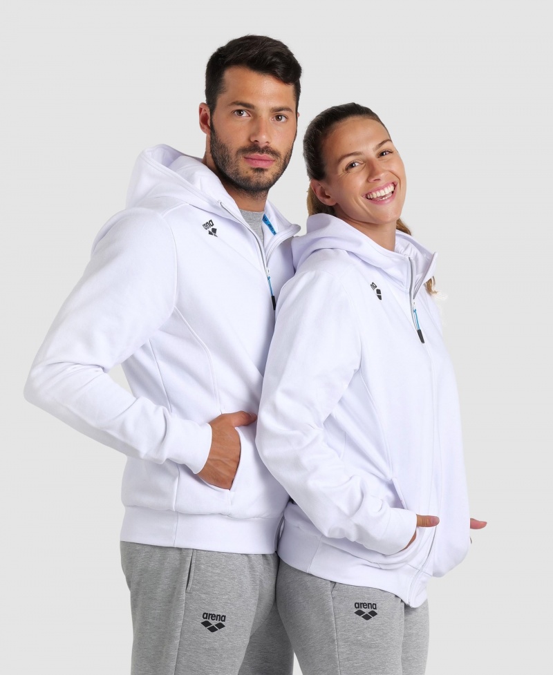 White Arena Team Hooded Panel Men\'s Jackets | 81383960