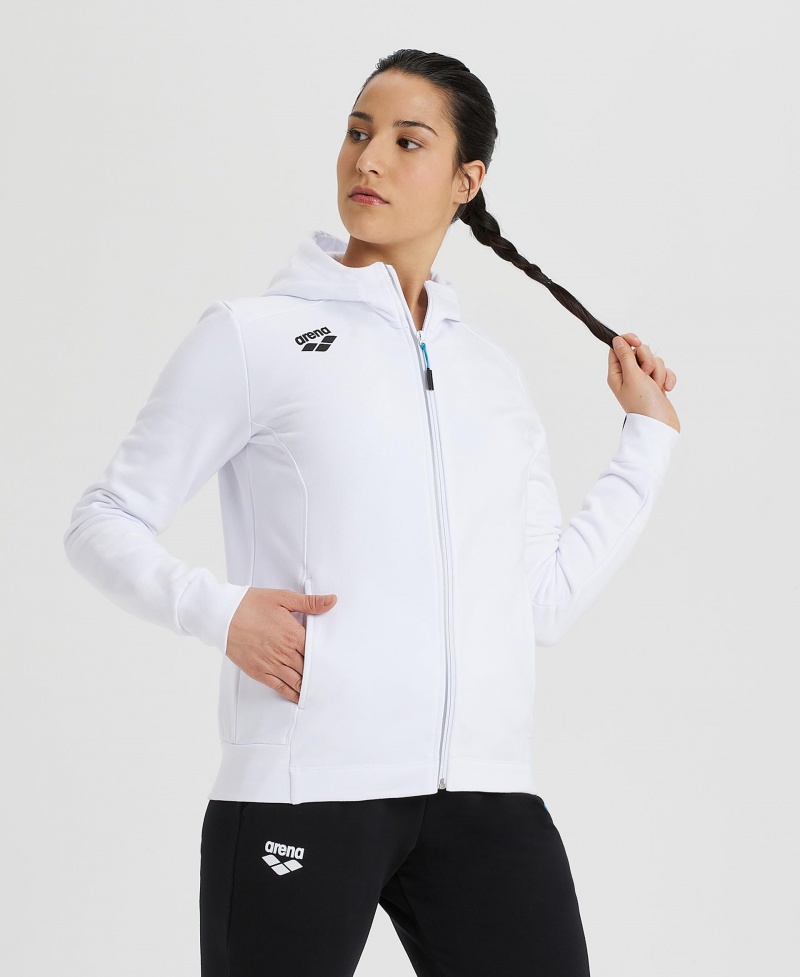 White Arena Team Hooded Panel Women\'s Jackets | 34556071