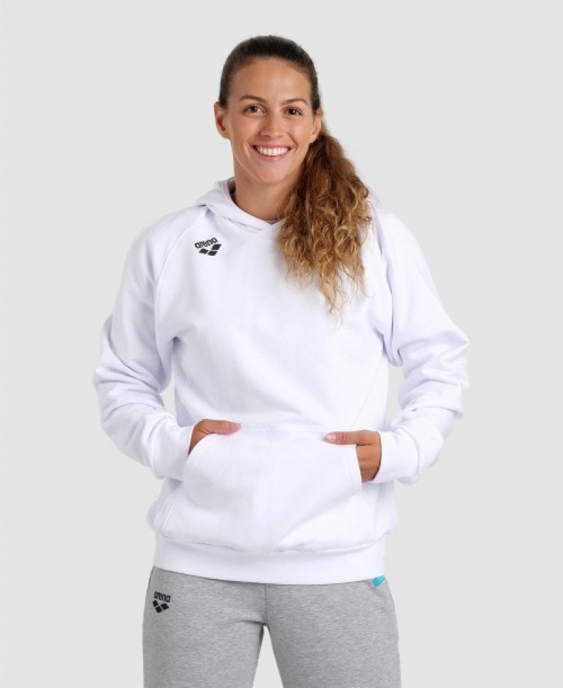 White Arena Team Hooded Panel Women's Sweatshirts | 2620640