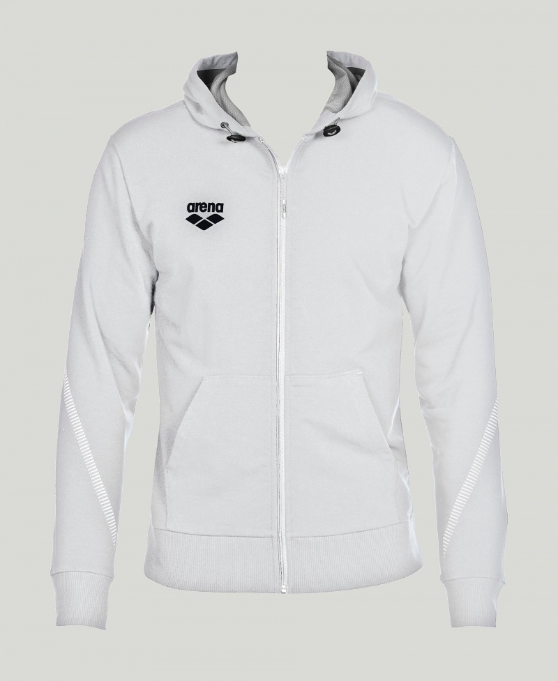 White Arena Team Line Hooded Men\'s Jackets | 95059229