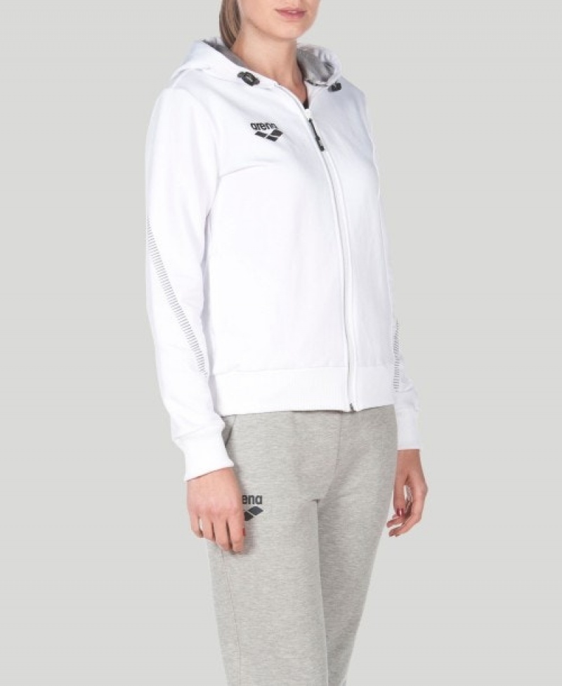 White Arena Team Line Hooded Women's Jackets | 23170504