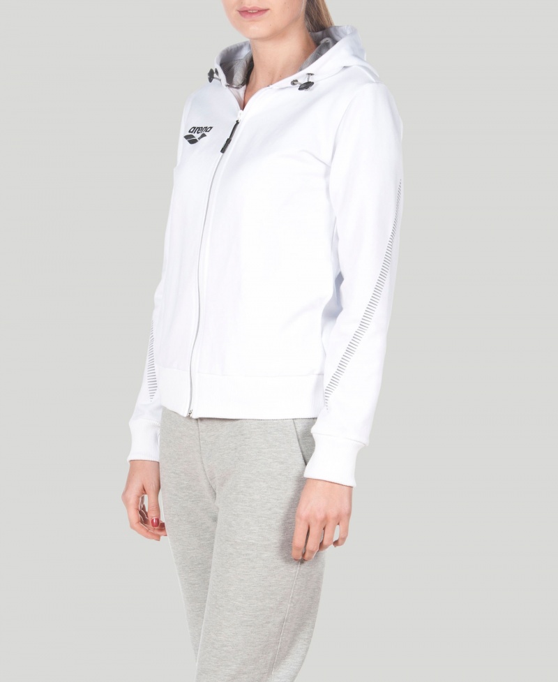 White Arena Team Line Hooded Women\'s Jackets | 23170504