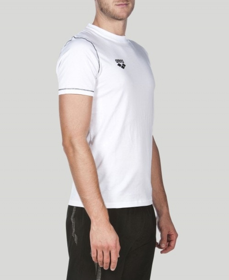 White Arena Team Line Short Sleeve Men's T Shirts | 33818613