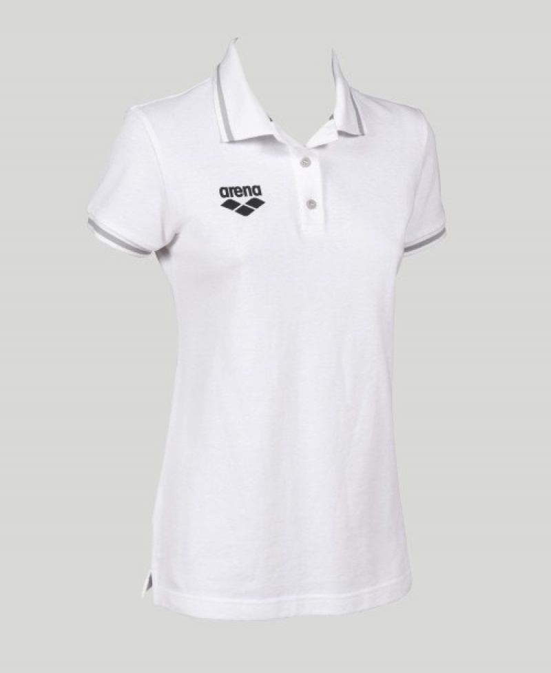 White Arena Team Line Short Sleeve Women's Polo Shirts | 26241606