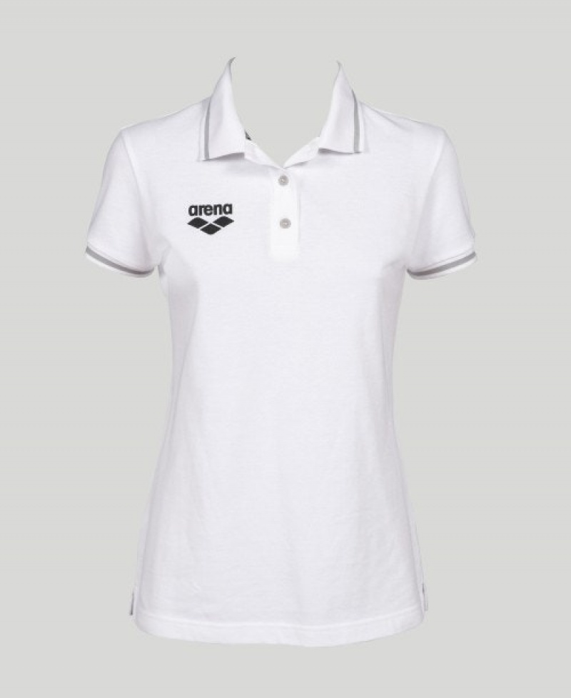 White Arena Team Line Short Sleeve Women's Polo Shirts | 26241606