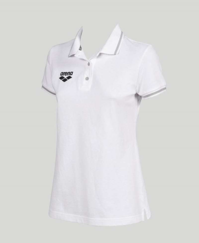 White Arena Team Line Short Sleeve Women's Polo Shirts | 26241606