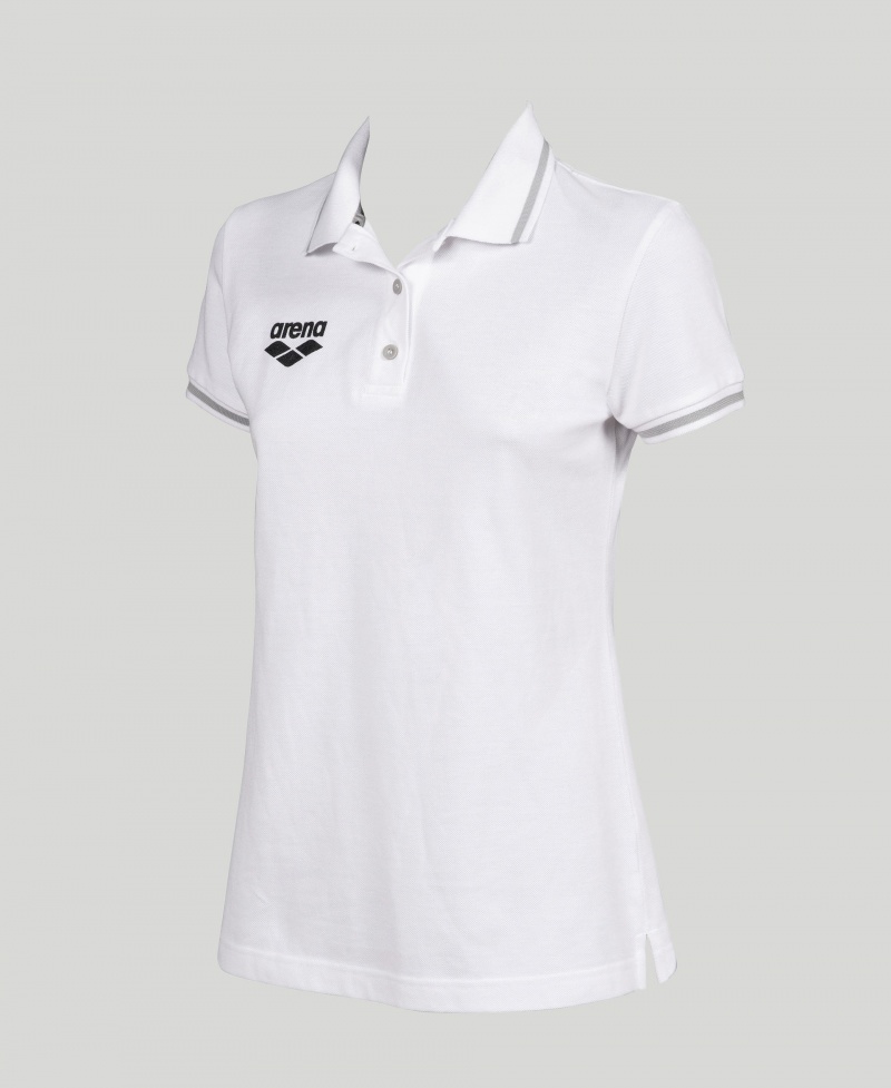 White Arena Team Line Short Sleeve Women\'s Polo Shirts | 26241606