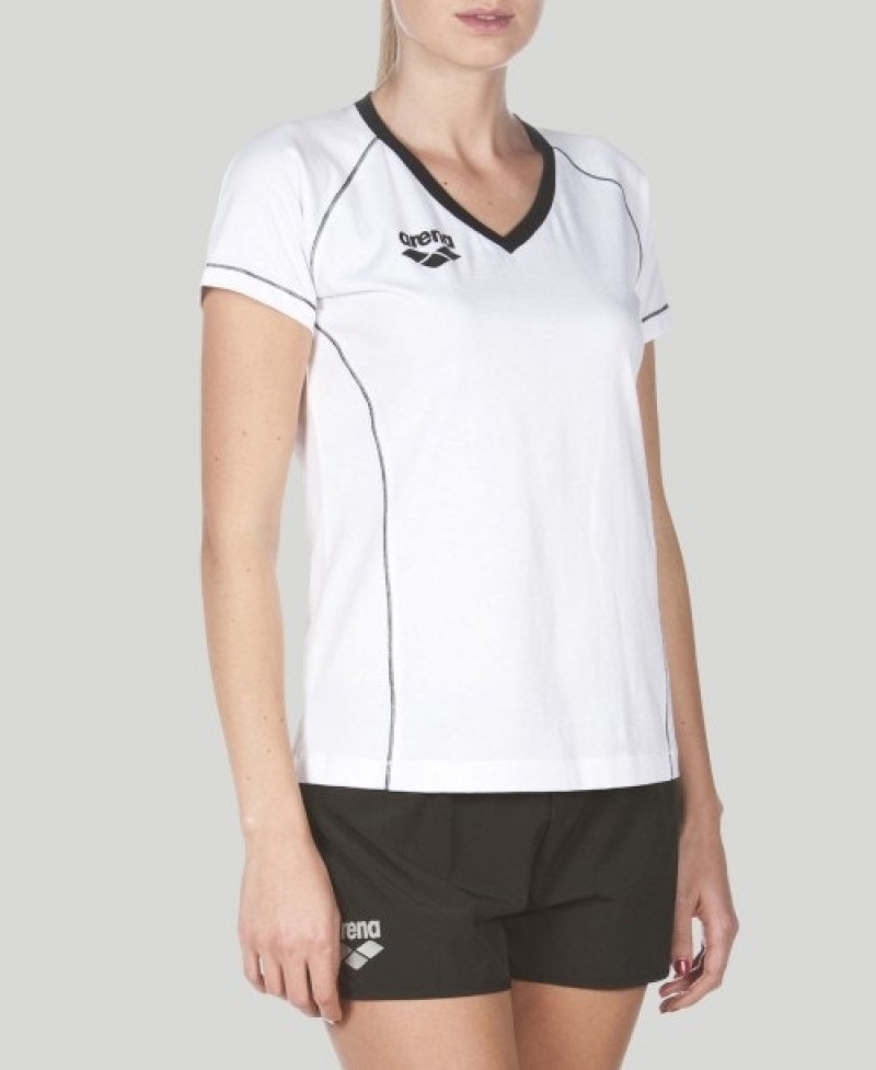 White Arena Team Line Short Sleeve Women's T Shirts | 75952882