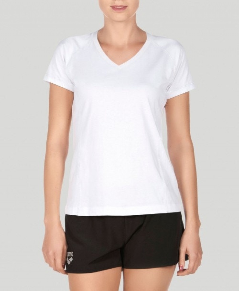 White Arena Team Line Short Sleeve Women's T Shirts | 13918695