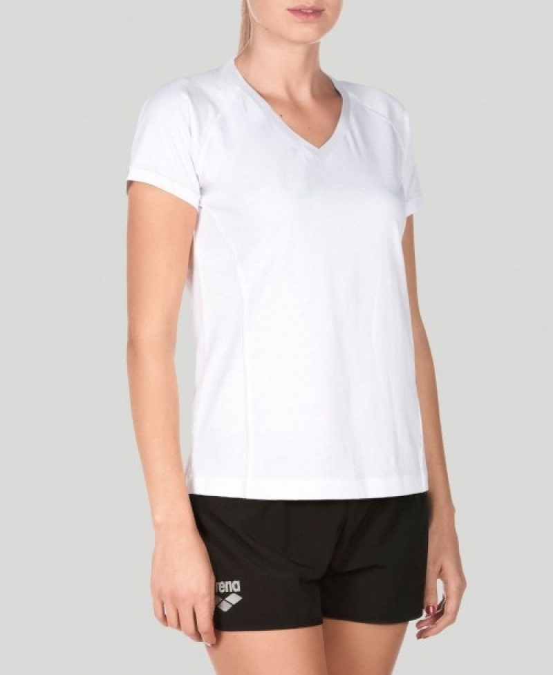 White Arena Team Line Short Sleeve Women's T Shirts | 13918695