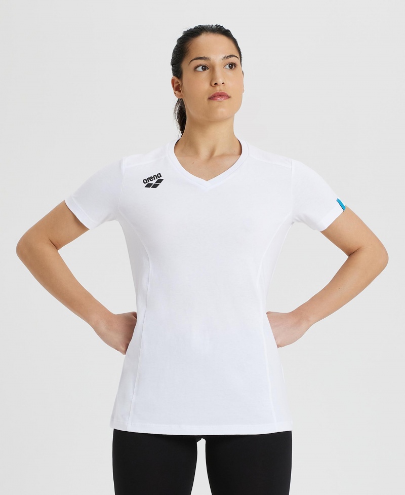 White Arena Team Panel Women's T Shirts | 58380086