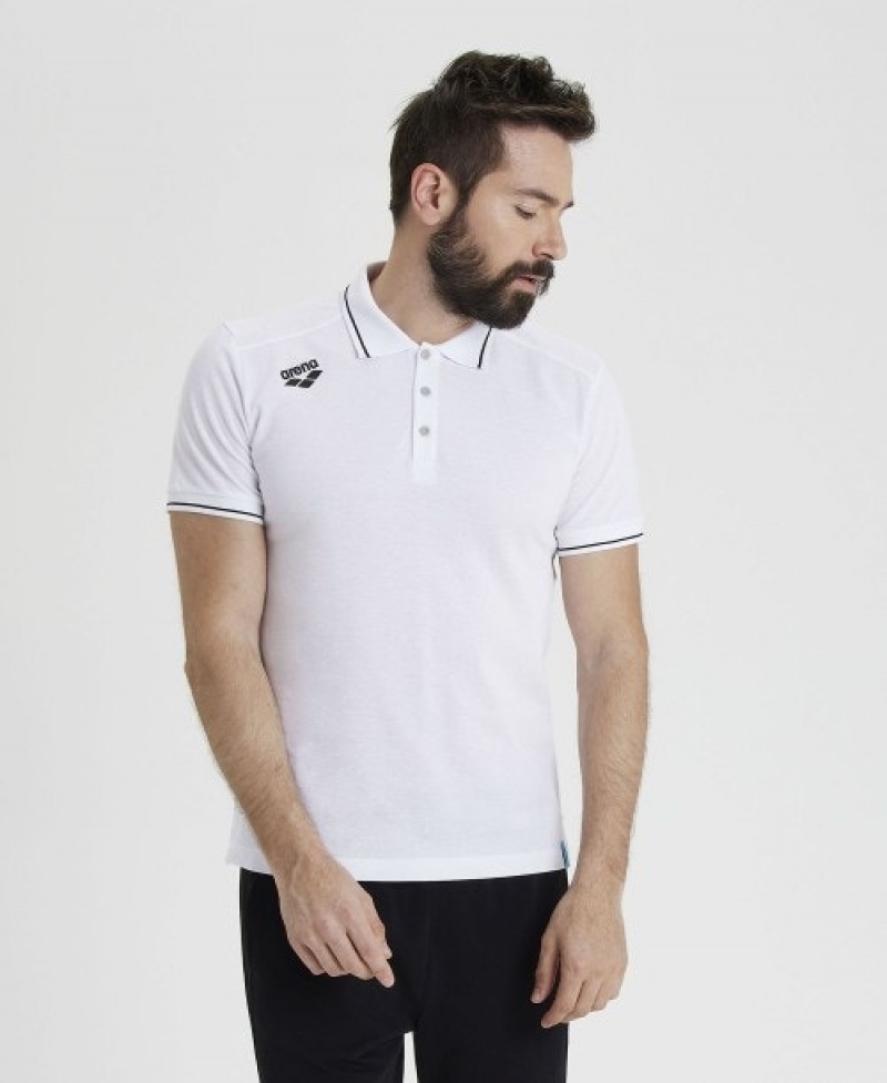 White Arena Team Solid Men's Polo Shirts | 42242446