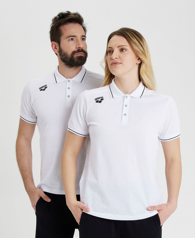 White Arena Team Solid Men\'s Polo Shirts | 42242446