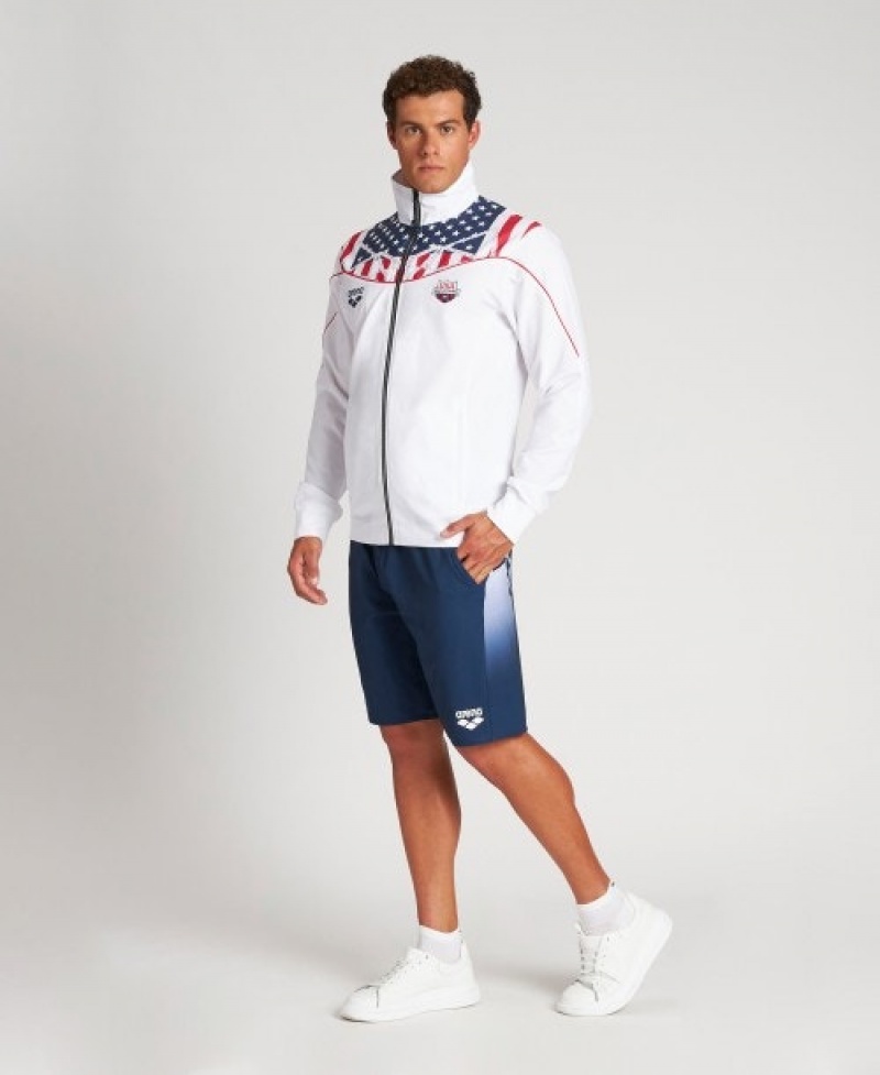 White Arena USA Swimming Team Kit Warm Up Men's Jackets | 6317733