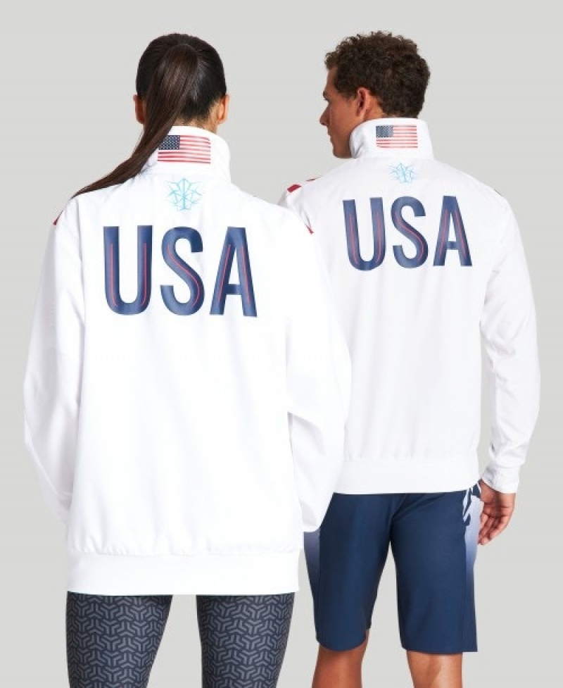 White Arena USA Swimming Team Kit Warm Up Men's Jackets | 6317733