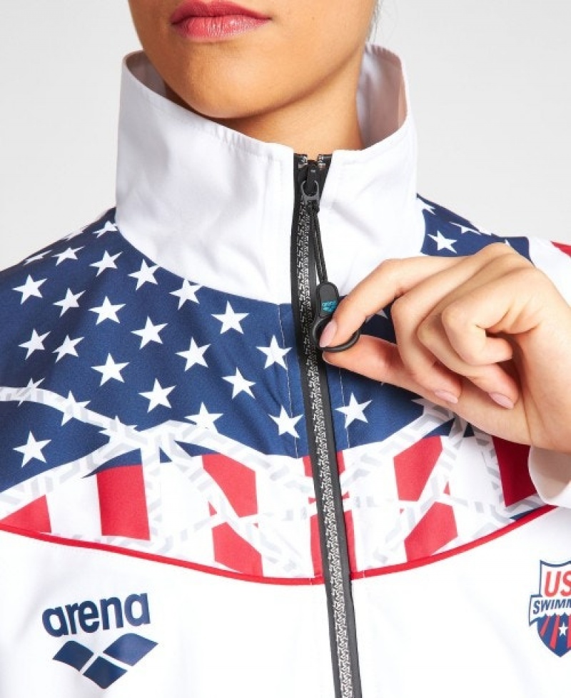 White Arena USA Swimming Team Kit Warm Up Men's Jackets | 6317733