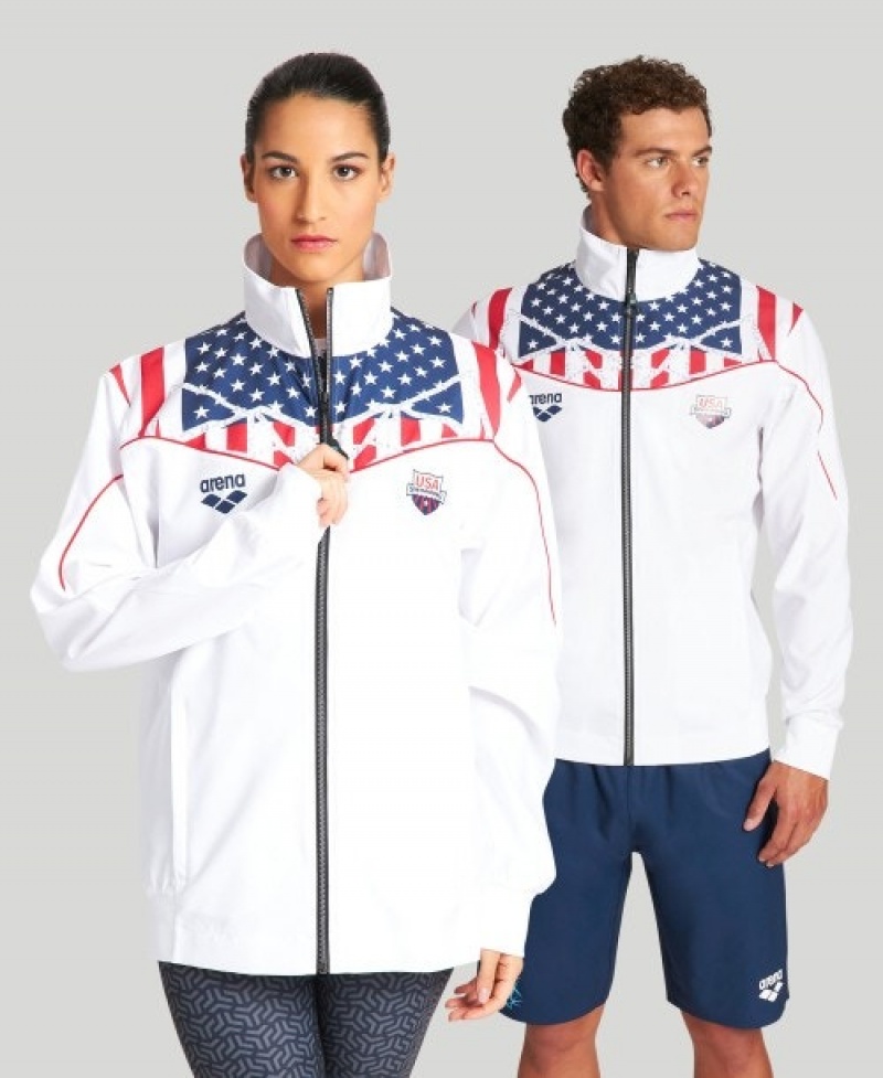 White Arena USA Swimming Team Kit Warm Up Men\'s Jackets | 6317733