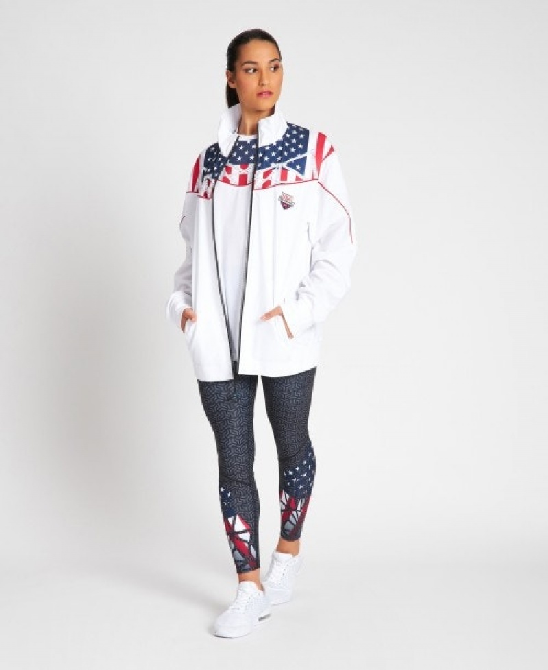 White Arena USA Swimming Team Kit Warm Up - Official Line Women's Jackets | 30121619