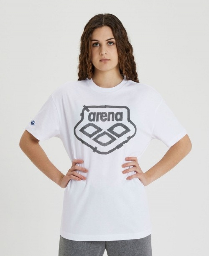 White Arena Uni Women's T Shirts | 18937587