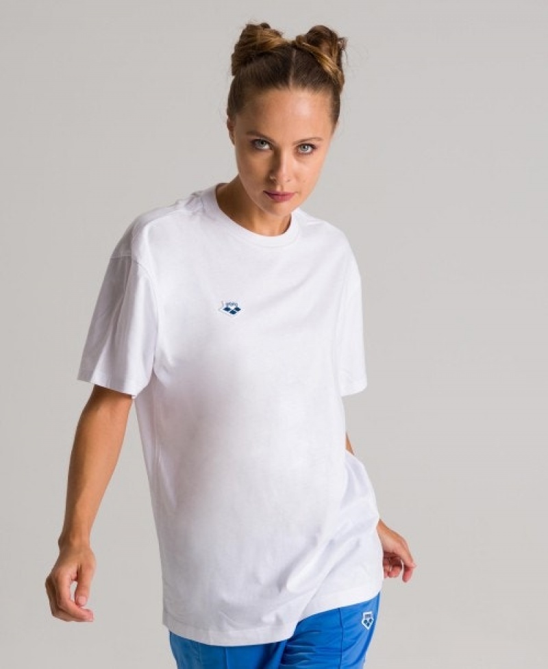 White Arena Uni Women's T Shirts | 35256923