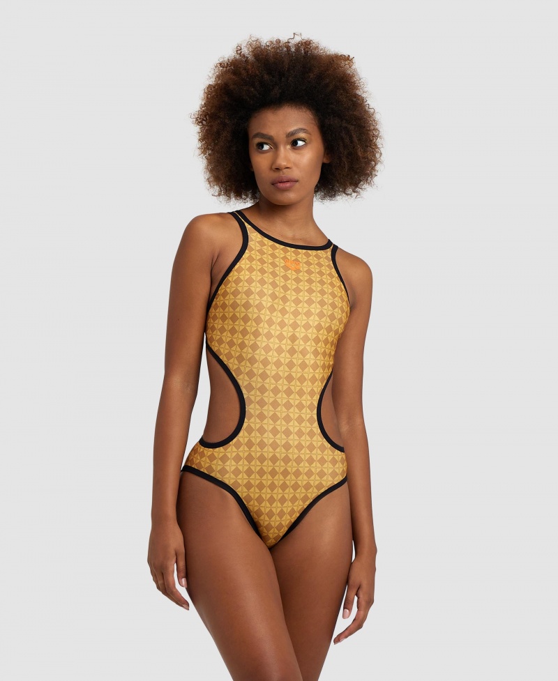 Yellow Arena 50th Anniversary Tech Back Women\'s Swimsuits | 7144740