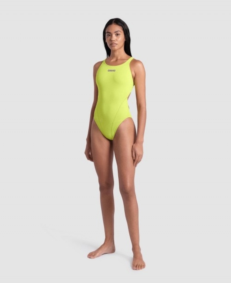 Yellow Arena Team Swim Tech Solid Women's Swimsuits | 34537891